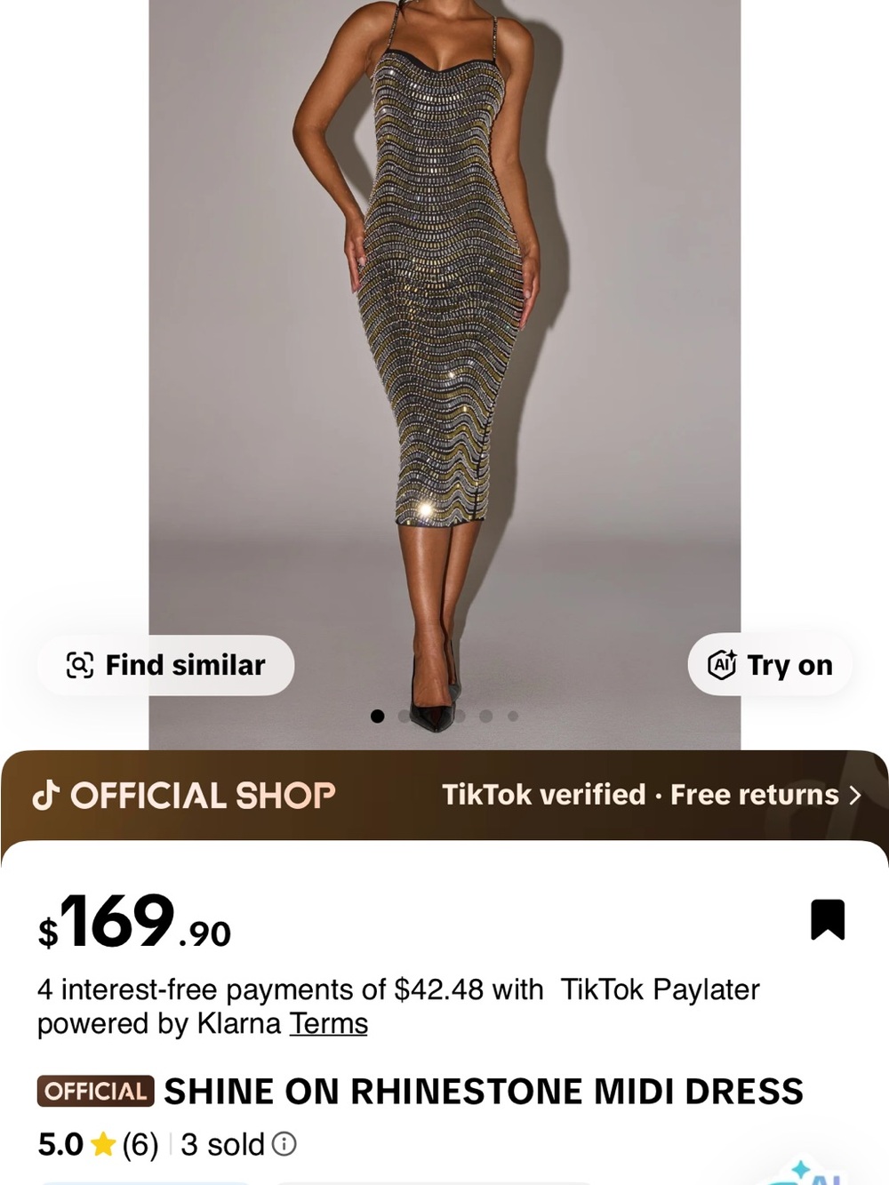 AKIRA Metallic Rhinestone Bodycon Midi Dress - Gold & Black